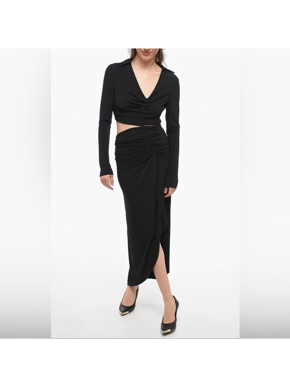 Off-White Asymmetrical Cut Out Draped Midi Dress in Black Size Large - Picture 2 of 16